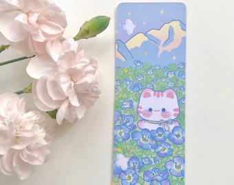 Cute Cat with veronica persica fields bookmark | Cute Cat bookmark | Kawaii bookmark |Cute stationery for Book Lovers, Readers, Notebooks