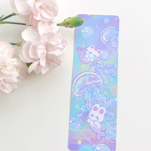 Cute Cat bunny mermaid jellyfish bookmark | Cute mermaid bookmark | Kawaii bookmark |Cute stationery for Book Lovers, Readers, Notebooks