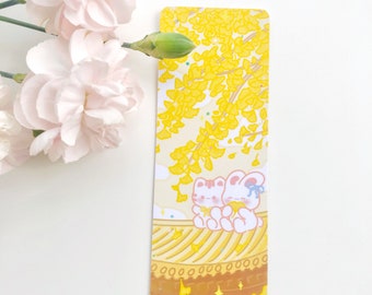 Cute Cat Bunny with Ginkgo Tree Bookmark | Cute Bookmark | Kawaii Cat Bunny Bookmark |Cute Stationery for Book Lovers, Readers, Notebook