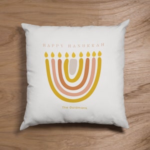 Family Name Hanukkah Pillow | Personalized Hanukkah Decor | Modern Jewish Gifts | Menorah & Dreidel Pillows | Jewish Home Decor