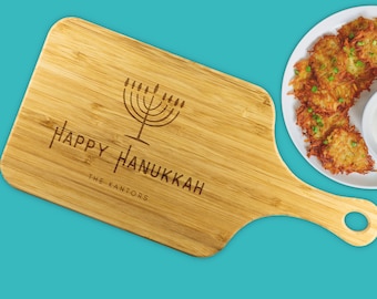 Hanukkah Serving Board | Personalized Hanukkah Platter | Custom Hanukkah Gifts | Latke Plate | Happy Hanukkah Challah Board | Eco-Friendly