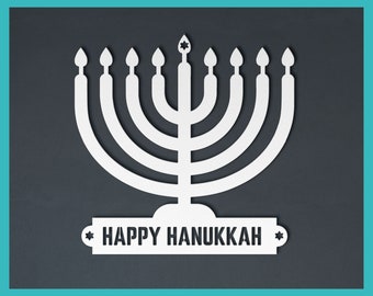 Happy Hanukkah Steel Sign | Laser Cut Metal Menorah | Wall Mounted Steel Menorah Sign | Happy Chanukah Welcome Sign  Outdoor Hanukkah Decor