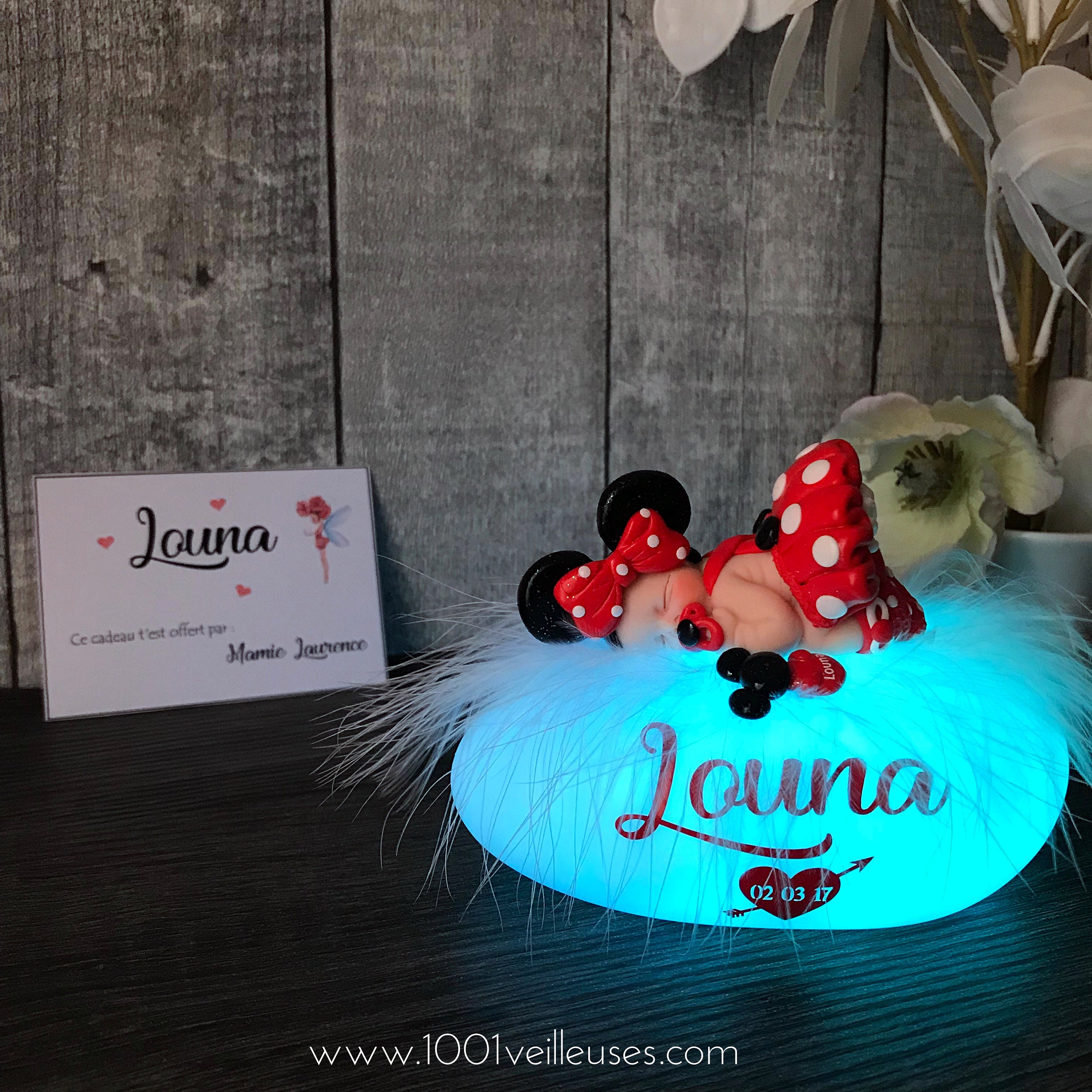 Minnie, Veilleuse Bebe Minnie, Lampe Led, Veilleuse Personnalisée, Lampe Personnalisé Prénom, Led Mi