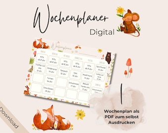 Weekly planner for families and children (digital, printable) // Weekly calendar // Daily planner // Everyday organization // Montessori // Meal planner