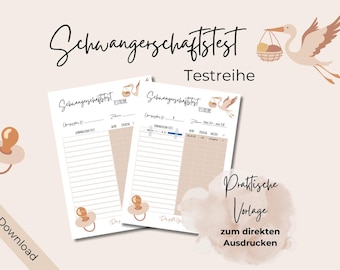 KINDERWUNSCH BABY PLANER Schwangerschaftstest Testreihe Vorlage zum Ausdrucken // Schwanger werden Kiwu Tagebuch // Schwangerschaftstagebuch