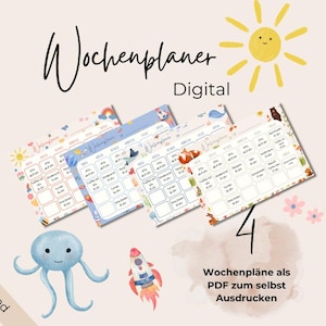 WOCHENPLANER FAMILIE KINDER digital zum Ausdrucken // Wochenkalender // Tagesplaner // Alltag Organisation // Montessorie // Essensplaner
