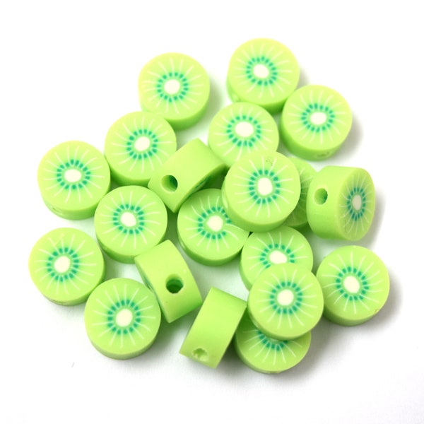 Pack of 20 10mm Polymer Clay Kiwi Fruit Beads