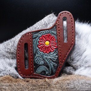 Handmade Hand-tooled leather folding knife sheath | Knife Holder | Western Style Folding Knife Sheath | Western Floral | Sheridan