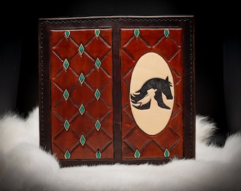 Hand-Crafted Leather Western Wallet | 10 Pocket Wallet | Long Wallet | Roper Wallet | Western Wallet | Women's Wallet | Cowgirl & Horse