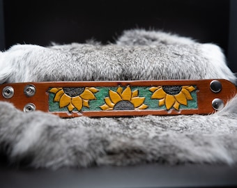 Sunflower Leather Bracelet | Boho Flower Bracelet | Tooled Leather Bracelet | Hippie Jewelry | Western Bracelet | Western Jewelry
