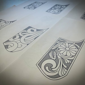 Ensemble de 6 modèles d'outillage de gaine de couteau pliant, motif floral Sheridan, modèle PDF