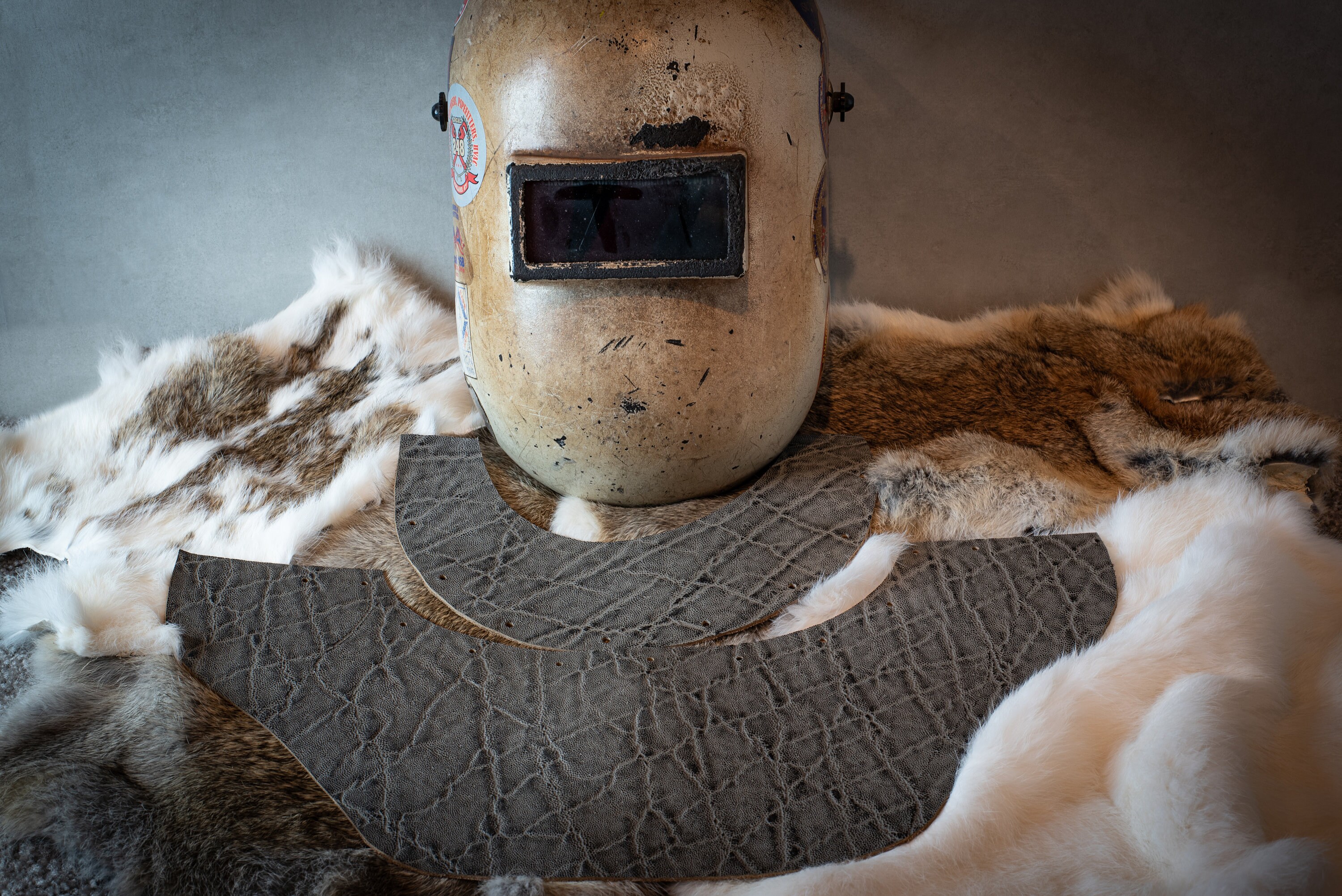 Elephant Print Leather Welding Hood Bib Set, Top and Bottom Bib, DIY