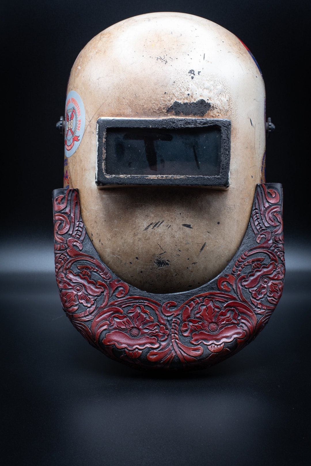 Tooled Leather Welding Hood Bib, Top Bib Only. DIY Leather Kit, Sugar