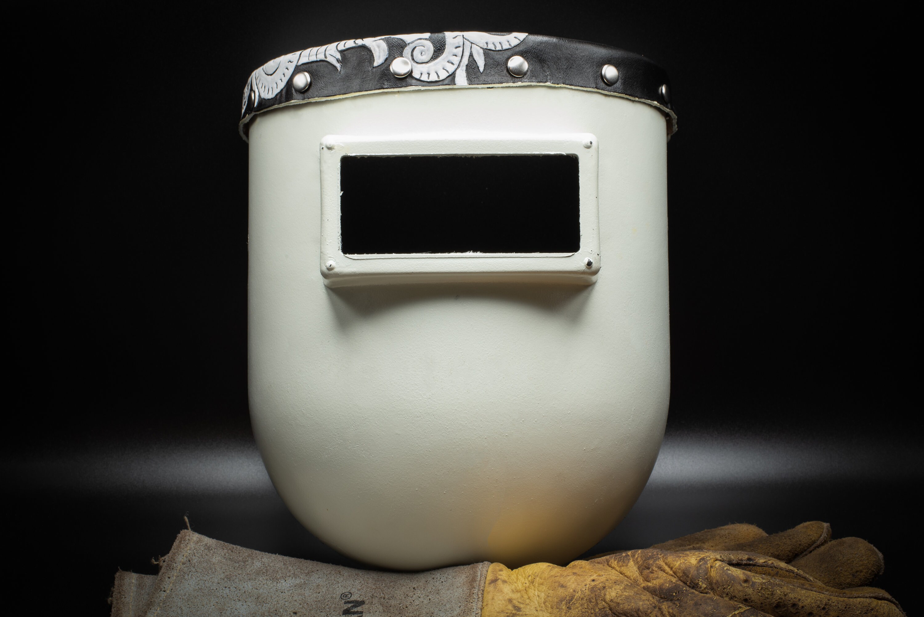 Handtooled Leather Welding Hood Bib, Top Bib Only. DIY Leather Kit