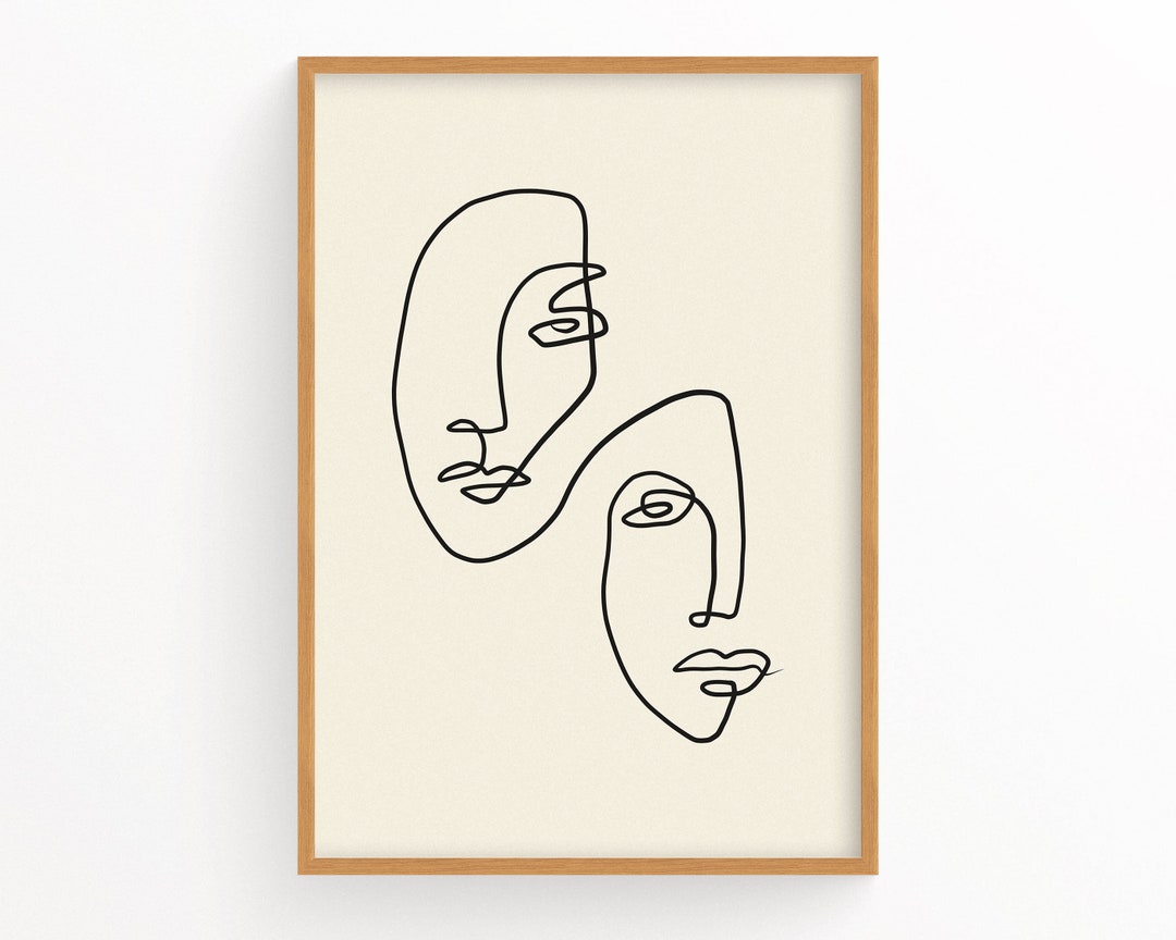 Abstract Faces Fine Line Print, BOHO Wall Art, Minimal Art Print ...
