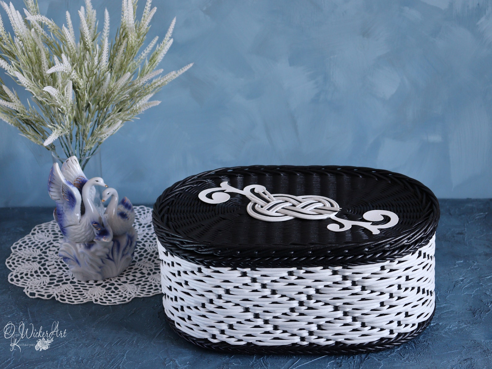 Black and White storage basket Handwoven baskets with lid Etsy