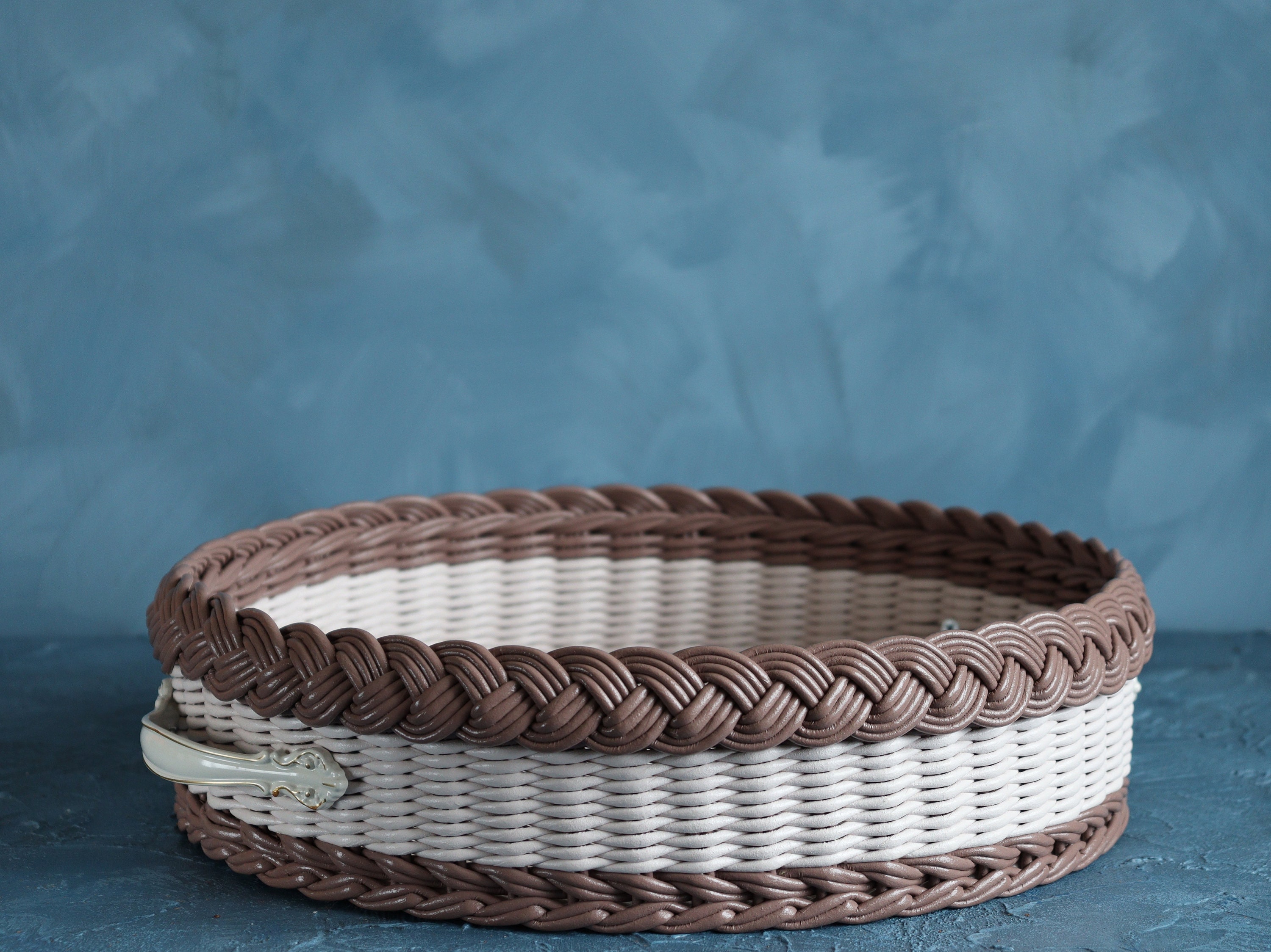 Round wicker tray with handles Coffee table tray Handmade Etsy