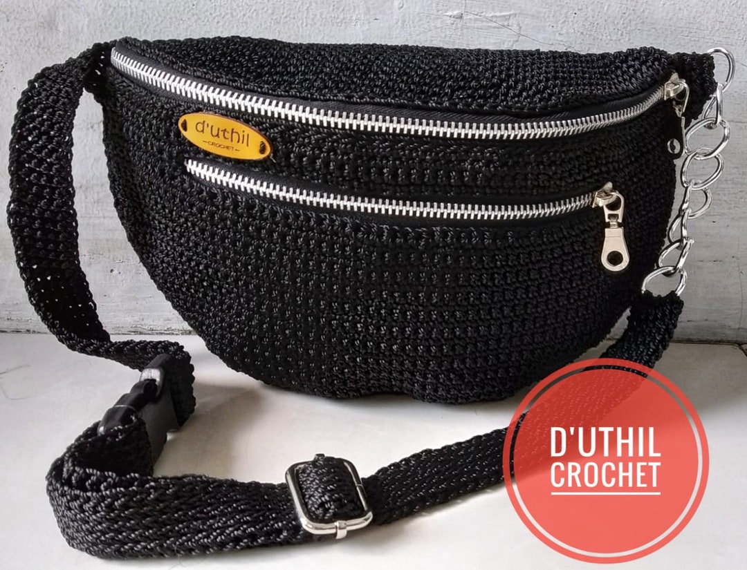Waist Bag Crochet Black Handmade Single & Double Zipper Etsy