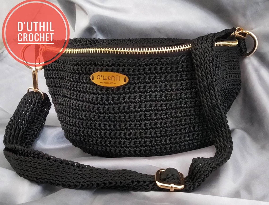 Waist Bag Crochet Black Handmade Single & Double Zipper Etsy