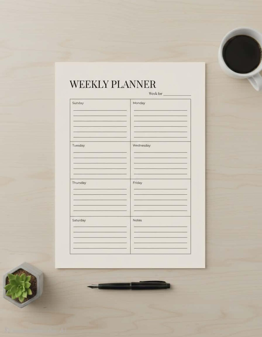 Thaizen Minimal Weekly Planner Printable | Sunday Start | Neutral A4 ...