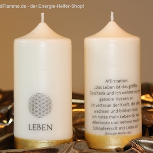 Theme candle LIFE candle energy candle pillar candle handmade with affirmation + decoration flower of life