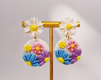 Mulitcolor Daisies Polymer Clay Earrings