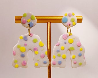 Rainbow Dot White Arch Polymer Clay Earrings