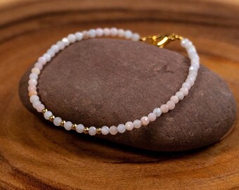 Elegante braccialetto minimalista in pietra naturale, gioielli in quarzo rosa, braccialetto in quarzo rosa, braccialetto in argento sterling, braccialetto in oro