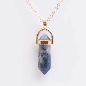 Elegant Minimalistic Natural Stone Necklace| Lapis Lazuli Jewelry | Natural Stone Point Jewelry | Gold Necklace|