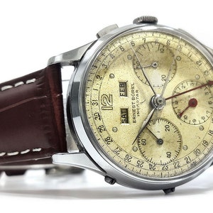 Used Ernest Borel Incastar Vintage Men&#39;s Winding Wristwatch Cal.-72C Triple Calendar Dial 17 Jewels