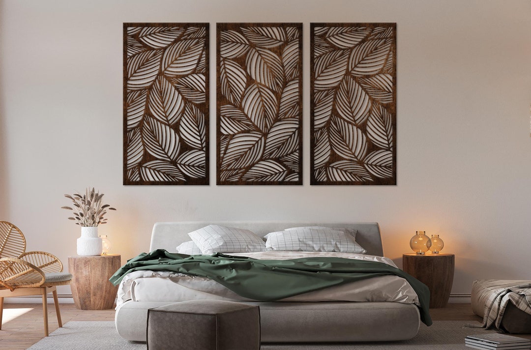 Nature Inspired Decor, Carved Leaves Wood Wall Art, Wooden Botanical ...