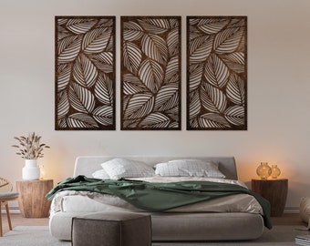 Nature inspired decor, Carved leaves wood wall art, Wooden botanical wall art, Botanical room decor, Wood wall decor living room modern