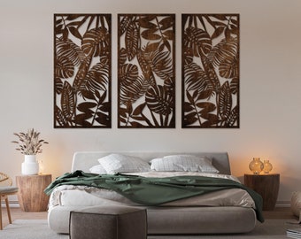 Tropical wood wall art,Tropical room decor,Nature inspired decor, Botanical wall art wood,Tropical large wall decor,Bedroom wood wall decor