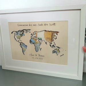 Personalisierte Weltkarte aus Holz, Hochzeitsgeschenk, Geburtstagsgeschenk, Geldgeschenk