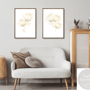 Neutral Wall Art, Floral Print Set of 2, Digital Download,  Modern Farmhouse Decor,  Cream Botanical, Floral Home Accents