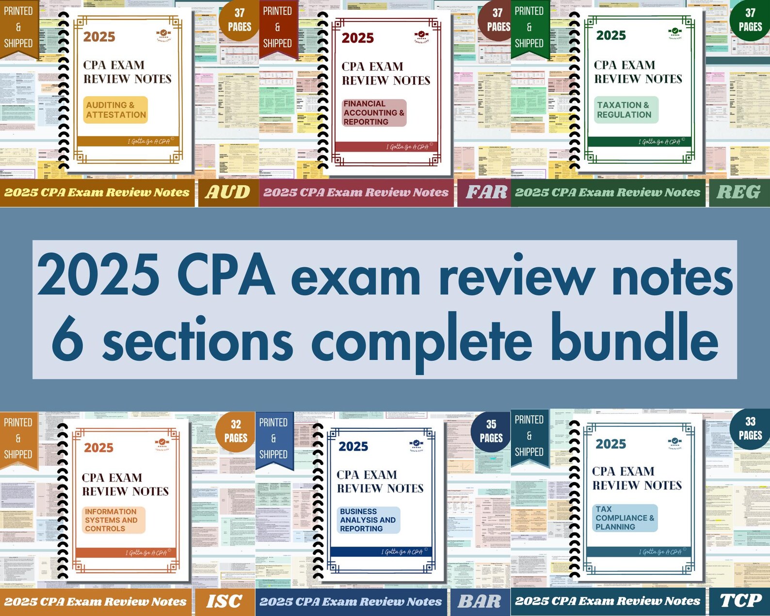 2025 | CPA Exam Review Notes - 6 Sections Complete Bundle | Printed ...