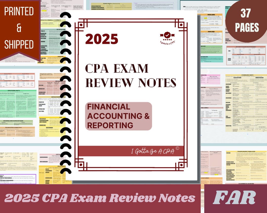 2025 | CPA Exam Review Notes - FAR | Printed & Shipped | 41 Pages ...
