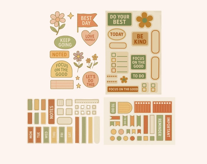 Retro Positivity & Productivity Sticker Bundle – 6 Sheet Set (100+ pcs)