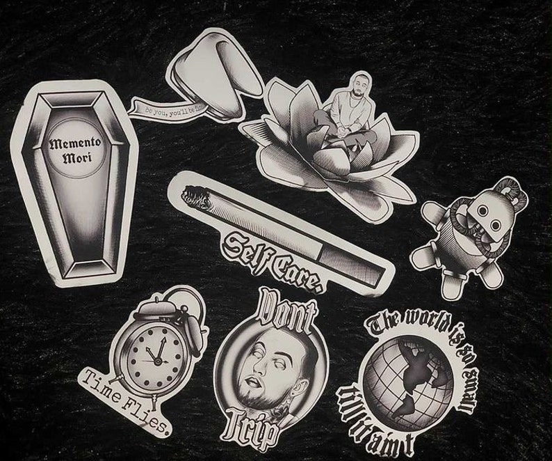 Mac Miller Sticker Pack Matte Black and White GO:OD AM Swimming Circles The Divine Feminine