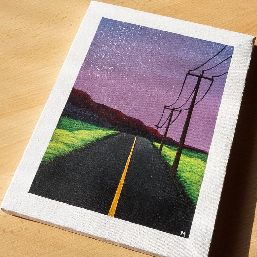 Sunset road painting on canvas Etsy