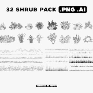 32 STRÄUCHER und GRAS-Pack (png, ai)