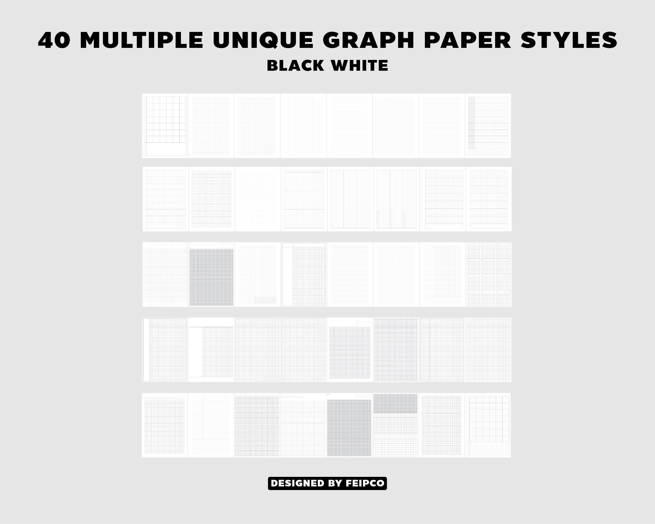 40 Printable Graph Paper Bundle | Math Grid Paper (.pdf) - Etsy