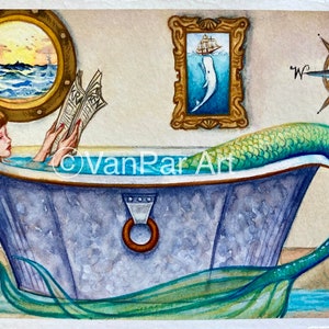 Mermaid Bathtub Tales -art print