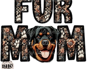 Rottweiler Faux Embroidered Fur Mom Checkered PNG