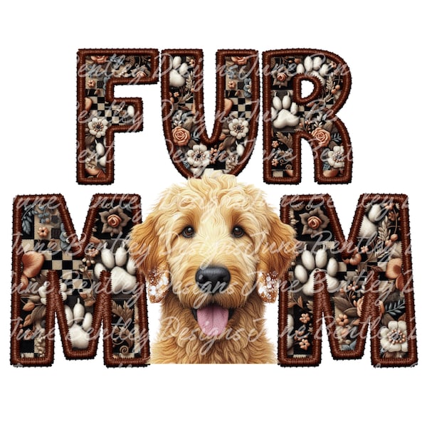 Golden Doodle Faux Embroidered Fur Mom Checkered PNG