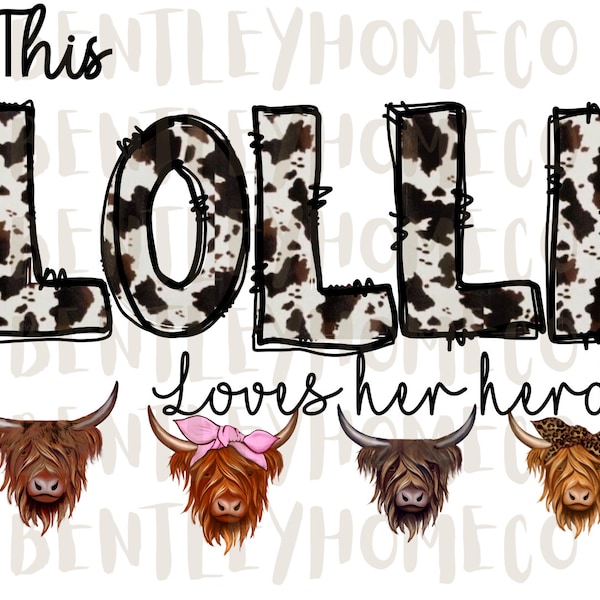 Cowhide Lolli loves her herd with highland cows PNG FILE ONLY