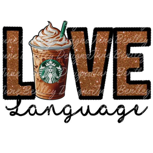 Faux Embroidery Coffee Love Language Glitter PNG Trending 2024