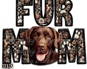 Chocolate Lab Faux Embroidered Fur Mom Checkered PNG