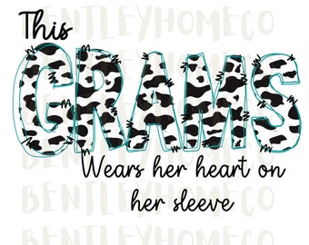 This Grams Wears her heart Teal PNG sleeve hearts PNG Trendy Cute Pink PNG