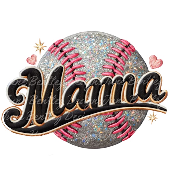 Baseball Mama Faux Embroidered Glitter Png Digital Download